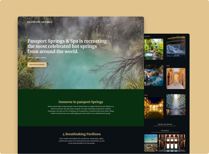 Photo showing Passport Spring and Spa's website that ThrillX designed and developed